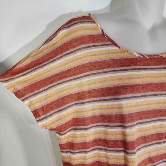 C & C California Womens T Shirt Medium Striped Cropped Linen Orange Yellow Beach - Picture 5 of 7